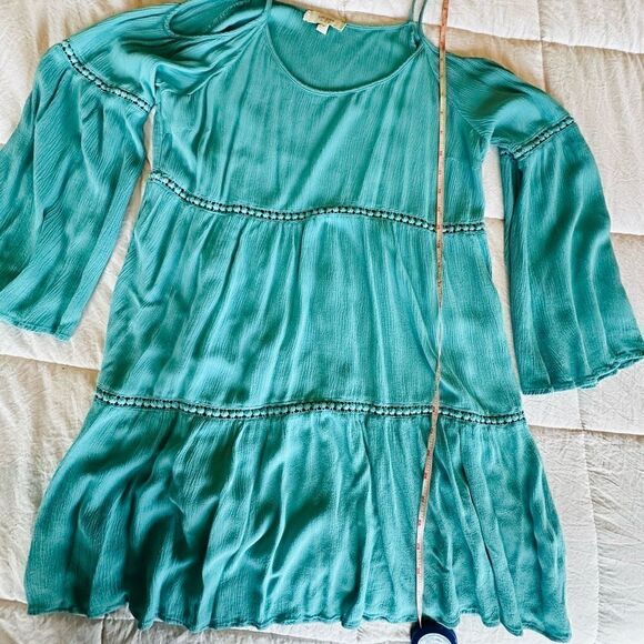 Umgee BOHO Midi Turquoise Off Shoulder w/Long Sleeve Loose Fitting Size Medium - Picture 5 of 8